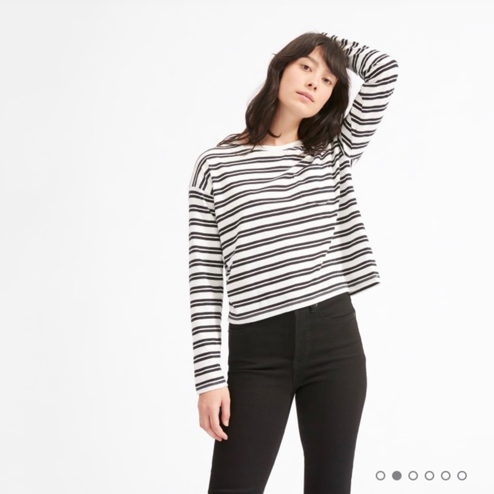 Everlane long sleeve box cut pocket tee striped